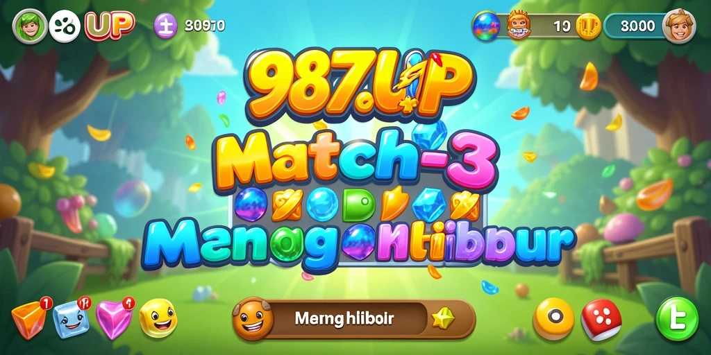 Screenshot gameplay 987UP yang menunjukkan permata berwarna-warni.