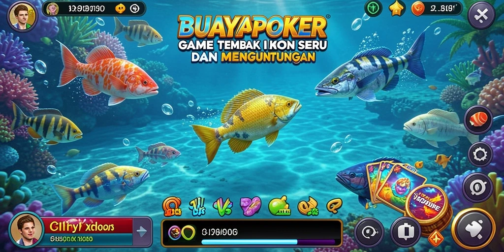 Screenshot menampilkan gameplay seru dari BUAYAPOKER saat menembak ikan.