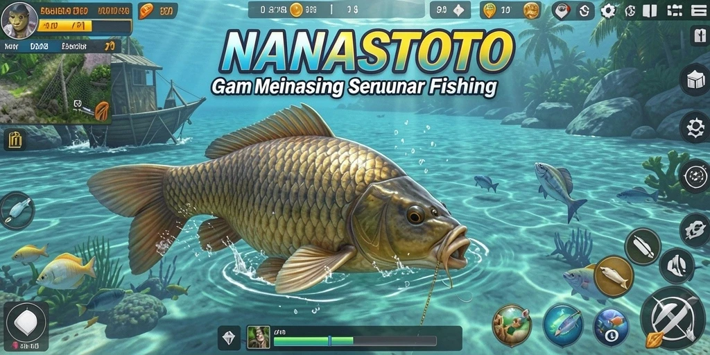 Gameplay NANASTOTO yang menampilkan momen mendebarkan saat memancing.