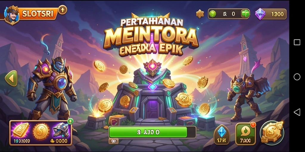 Tangkapan layar SLOTSRI menampilkan aksi pertahanan menara yang seru.